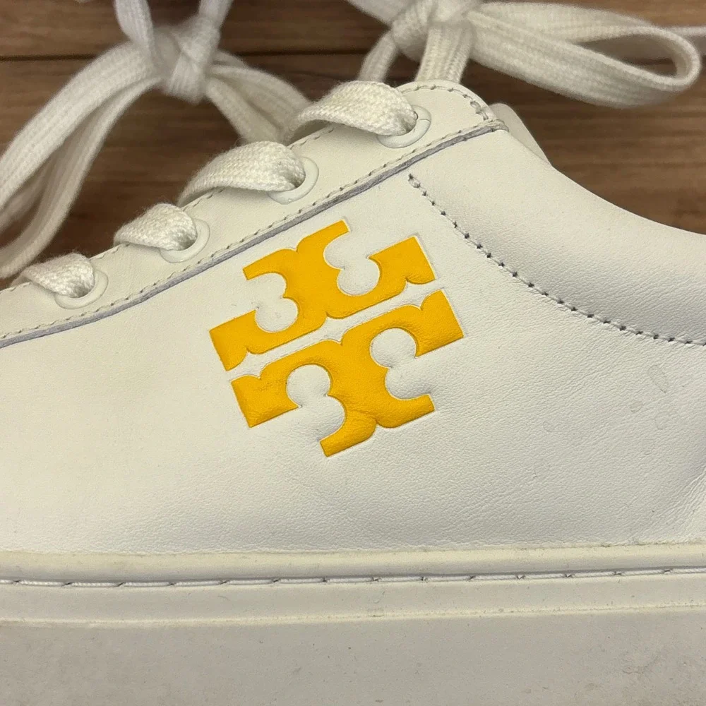 TORY BURCH Andrea‎ Colorblock Court Sneaker White/Goldfinch Yellow Women Size 9